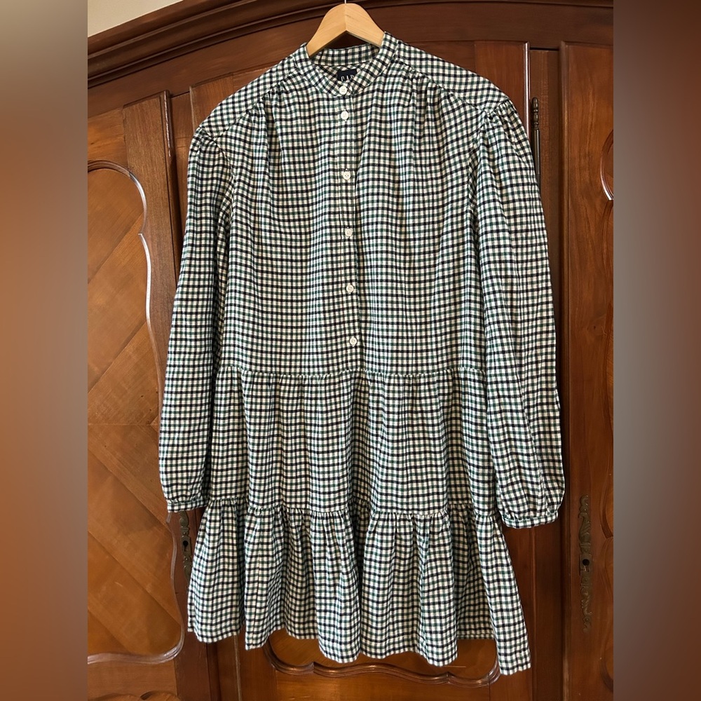 GAP Long Sleeve Plaid Dress in Green and Navy Size Small - Picture 2 of 5